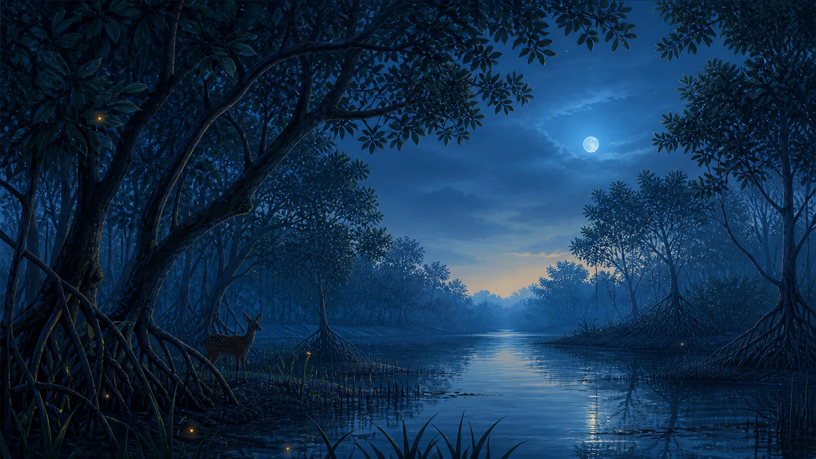 Moonlit Sundarban mangrove forest
